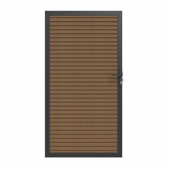 Newtechwood co-extrusie composiet deur in aluminium frame, horizontaal triple, 100x195 cm, teak.