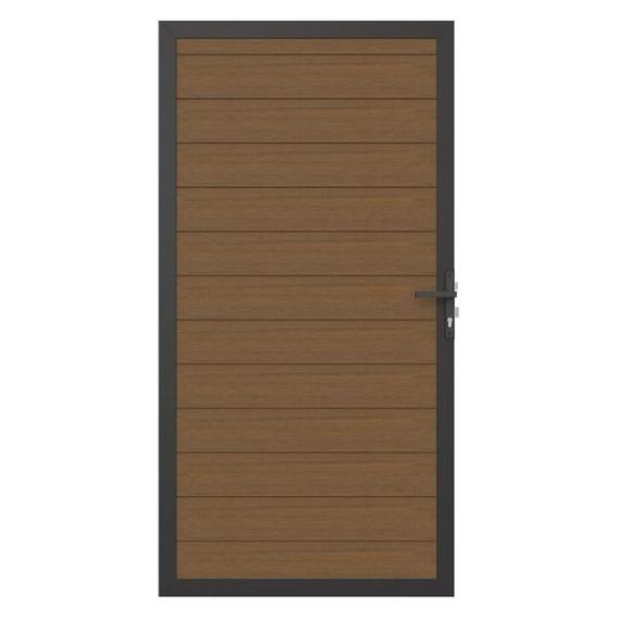 Newtechwood co-extrusie composiet deur in aluminium frame, horizontaal, 100x195 cm, teak.