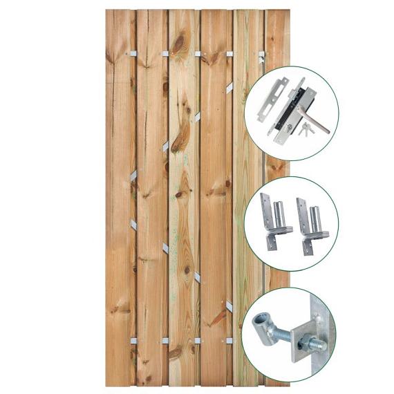 Tuindeur Privacy grenen groen geïmpregneerd met RVS inbouwslotset 120x195 cm