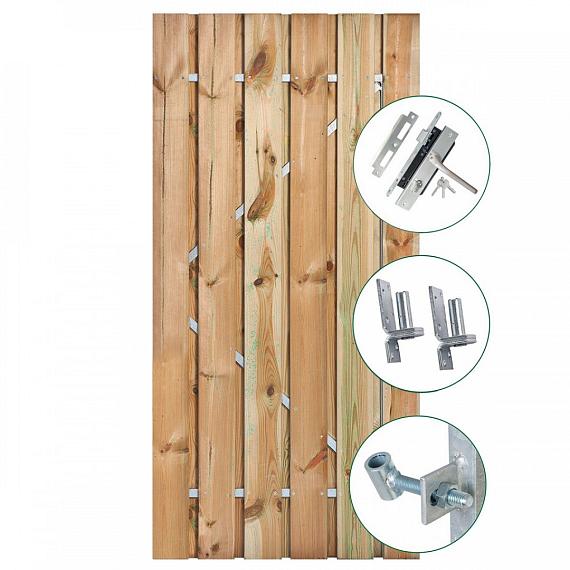 Tuindeur Privacy grenen groen geïmpregneerd met RVS inbouwslotset 120x195 cm