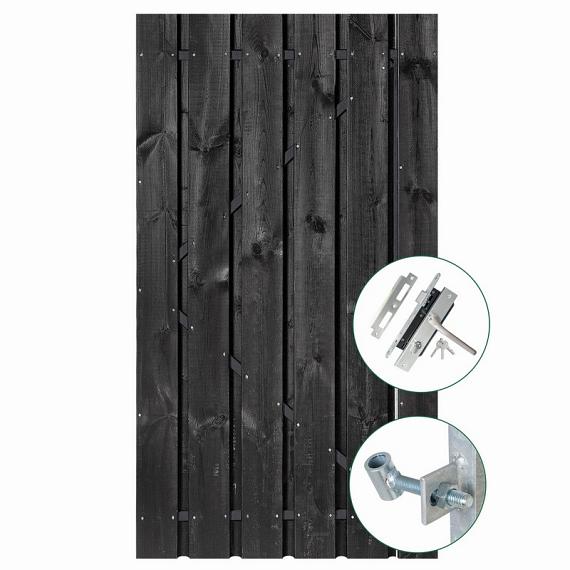 Tuindeur zwart gespoten Privacy + rvs inbouwslotset 195x90 cm