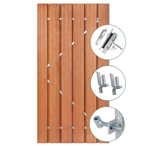 Tuindeur Privacy hardhout met RVS inbouwslotset 90x195 cm