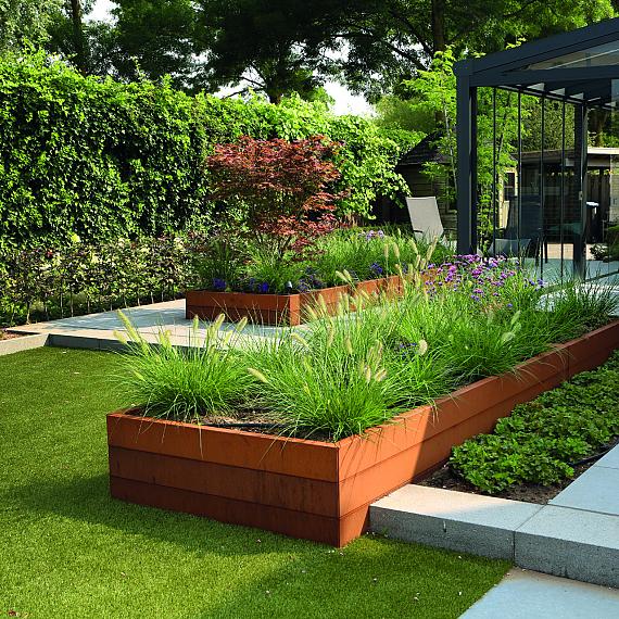 Modulaire metalen bloembak, corten