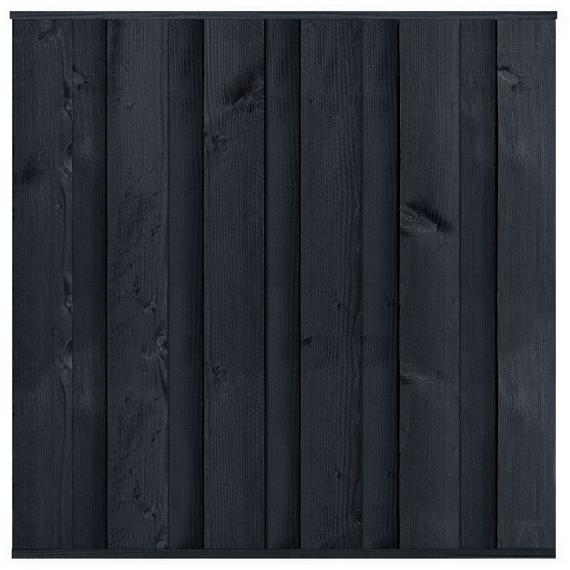 Grenen tuinscherm zwart gespoten fijnbezaagd 11 planks 180x180cm zonder doorkijk