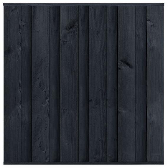 Grenen tuinscherm zwart gespoten fijnbezaagd 11 planks 180x180cm zonder doorkijk
