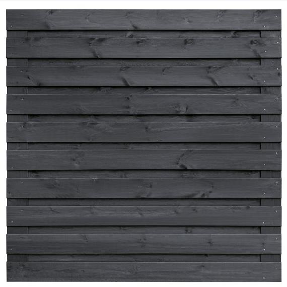 Grenen tuinscherm zwart gespoten geschaafd horizontaal 21 planks (19+2) 180x180cm