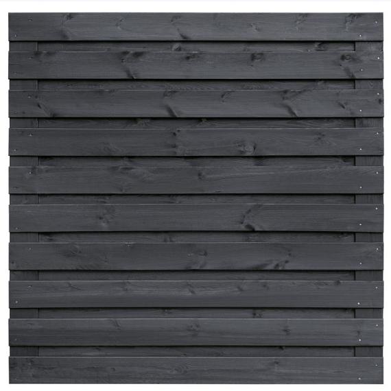 Tuinscherm Kassel, zwart gespoten vuren, RVS-geschroefd, 21-planks (19+2) 180x180 cm