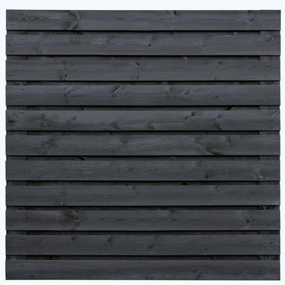 Grenen tuinscherm zwart gespoten geschaafd horizontaal 23 planks (21+2) 180x180cm