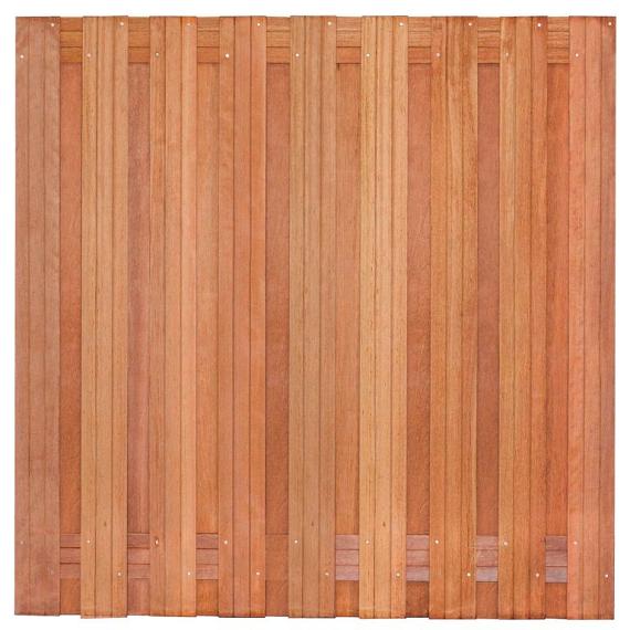 Tuinscherm Harlingen, keruing hardhout, RVS-geschroefd, 19-planks (17+2) 180x180 cm
