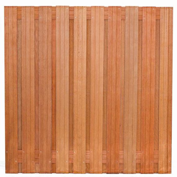 Tuinscherm Dronten, keruing hardhout, RVS-geschroefd, 21-planks (19+2) 180x180 cm