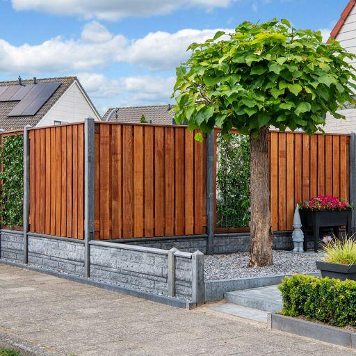 Tuinscherm Dronten, keruing hardhout, RVS-geschroefd, 21-planks (19+2) 180x180 cm