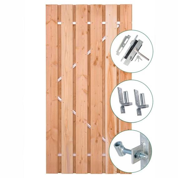 Tuindeur douglas - 120x195cm | RVS inbouwslotset SKG + duimen en ogen