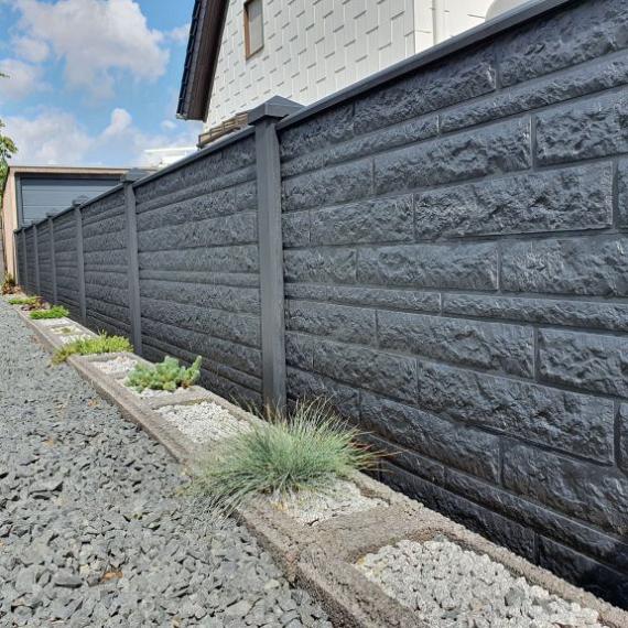 Beton-motiefplaat antraciet gecoat - H20xD3.5xL184cm rotsmotief