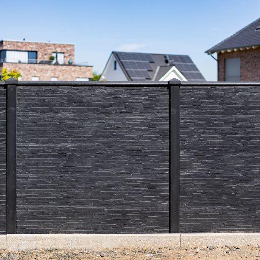 Beton-motiefplaat antraciet gecoat - H26xD3.5xL184cm leisteenmotief